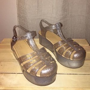 Platform glitter jellies